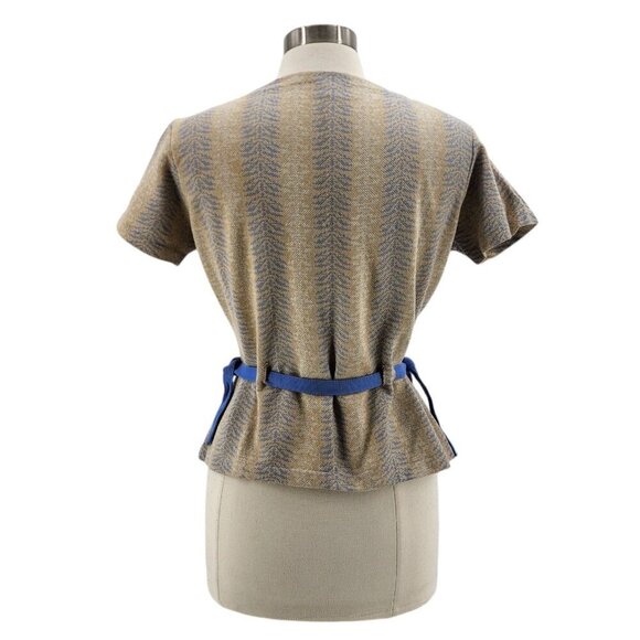 Vintage Minnesota Woolen Tan Blue Collared Fitted Knit Top Womens Large - Picture 4 of 8